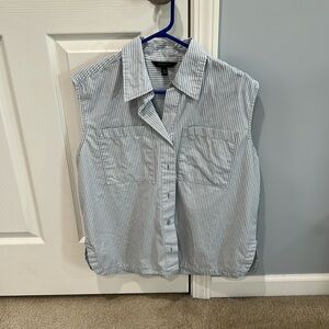 Banana Republic sleeveless blue white stripe button down shirt